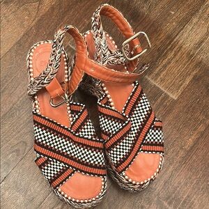 Chic Orange and Black Woven Sandals